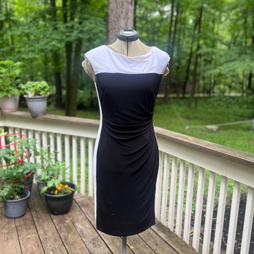 CHAPS Black & White Colorblock Sheath Dress Women’s M